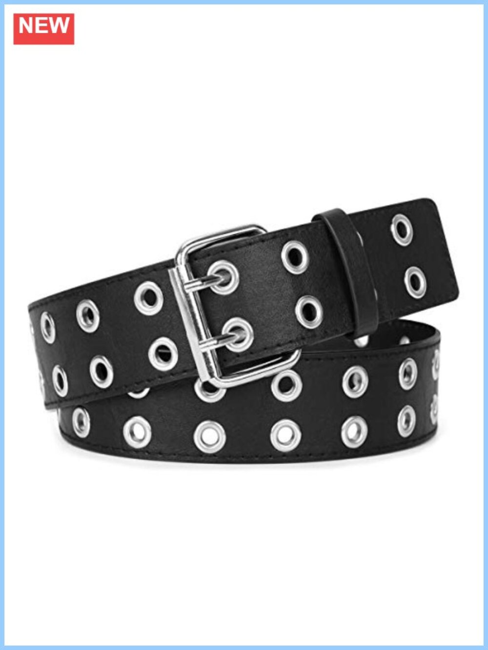 Double Grommet PU Leather Belt Punk Studded Adjustable Jeans